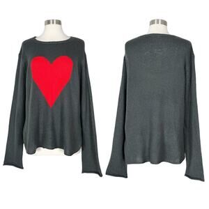 Wooden Ships | Big Red Heart Grey Knit Slouchy Long Sleeve Sweater XL EUC
